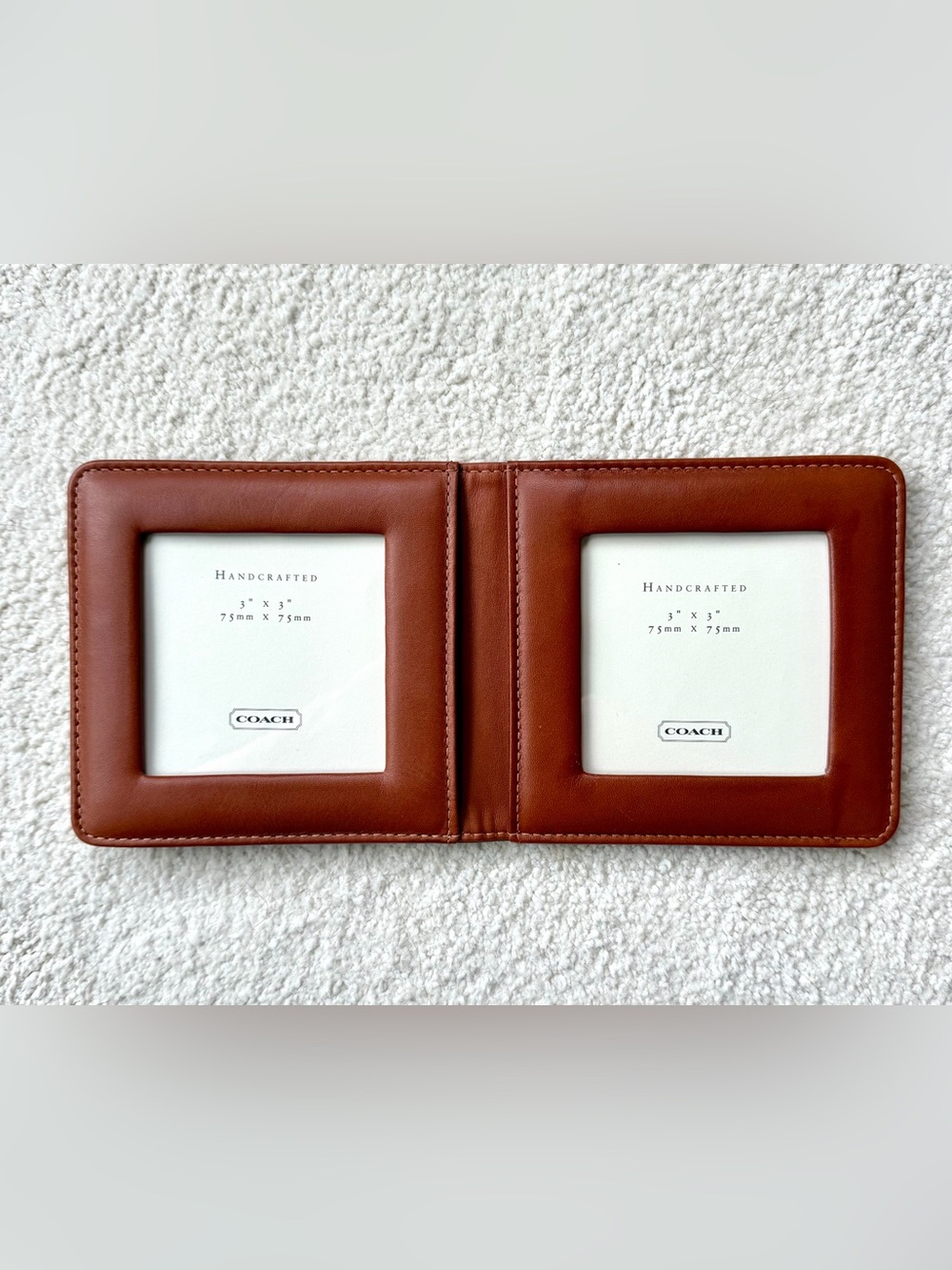 Vintage Coach Leather Double Photo Frame in British Tan - Picture 1 of 6